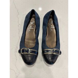 AGL Attilio Giusti Leombruni Metallic Suede Cap Toe Flats in Blue -Sz 9.5